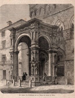 Grafik ; Die Kapelle des Rathauses auf der Piazza del Campo in Siena. , Italien , Blatt 20cm x 17,5cm , M7 - Görlitz