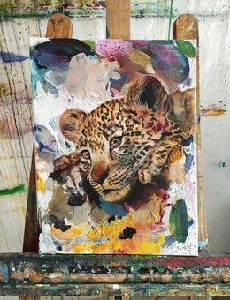 Wandbild Leopard Handgemalt auf Leinwand 30 x 40 cm - Leipzig