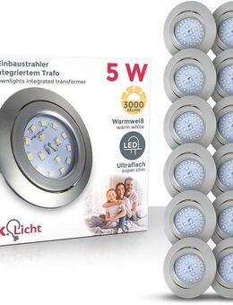 B.K.Licht LED Einbauleuchte 12er Set Einbaustrahler, Schwenkbare Deckenspots, flache Spots, LED fest integriert, Warmweiß, 3.000K, 400Lm, 4,8W, Kunststoff, 8,2 x 3 cm, Nickel