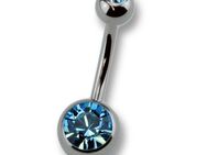 Zeeme Bauchnabelpiercing Titan silberfarben Kristall dunkelblau