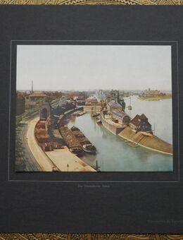 Alter Kunstdruck : Der Düsseldorfer Hafen ., Abbildung 19cm x 15cm , Unterlage 36cm x 27,5cm , M24 - Görlitz