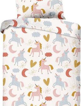 good morning Babybettwäsche Unilove, Renforcé, 2 teilig, Baumwolle, 100x135, Reißverschluss, Baby, Mädchen, Einhorn, Herze
