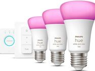 Philips Hue LED-Leuchtmittel White&Col. Amb. E27 3er StarterSet +DS 3x800lm 75W, E27, 5 St., Farbwechsler, Warmweiß