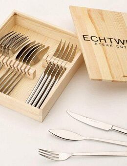 ECHTWERK Steakbesteck Sarre (18-tlg), 6 Personen, Edelstahl 18/10, Pizzabesteck, Grillbesteck, Holzkassette