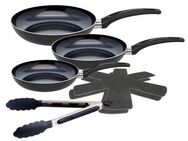 Elo - Meine Küche Pfannen-Set Prima Cucina 6 teilig, Aluminium (Set, 6-tlg., 1x Bratpfanne Ø 20/24/28 cm, 1x Grillzange, 2x Stapelschutz), Induktion