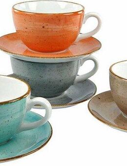 CreaTable Cappuccinotasse Kaffeetasse VINTAGE NATURE, Porzellan, Tassen Set, 4 Tassen, 4 Untertassen