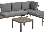 KONIFERA Gartenlounge-Set Badalona, (Set, 9-tlg., 2x Bank, 1x Tisch 57x57x35cm, inkl. Auflagen, Nonwood, Stahl), 2 Sofa mit Rückenlehne+Ablagefläche, verschiedene Stellmöglichkeiten