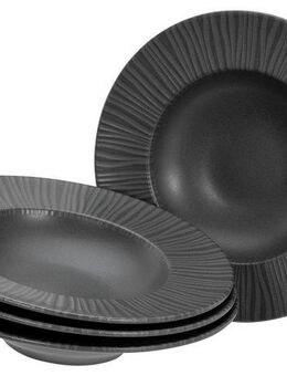 CreaTable Pastateller Vesuvio Black, Pasta Gourmetteller Set 4-tlg, (4 St), Seidenmatte Spezialglasur, Ausdruckstarkes Relief