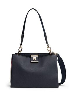 Tommy Hilfiger Satchel TH HER MED SATCHEL CORP, Damen Umhängetasche, Tragetasche mit Flaggenstreifen an der Seite