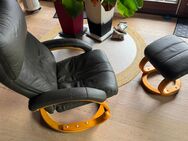Ledersessel mit Hocker, drehbar, kippbar, Relaxsessel - Grabenstätt