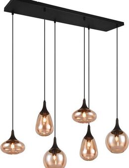 TRIO Leuchten Pendelleuchte LUMINA, E14 Hängelampe 6-flammig Glasschirme in 3 Formen amberfarbig, Leuchtmittel wechselbar, warmweiß - kaltweiß, exkl 6x E14 max 40W, Hängeleuchte höhenverstellbar bis max 150 cm
