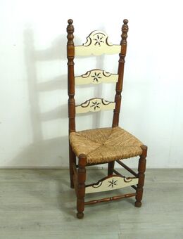 Antiker Holz Stuhl mit Strohsitzfläche, hohe gerade Lehne, Ankleidestuhl, um 1900 - Sinzig