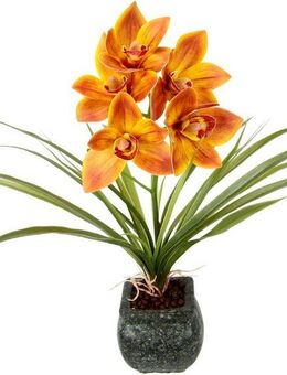 Kunstblume Orchidee, my home, Höhe 40 cm, Mit Blätter im Topf aus Zement Künstliche Blume Cymbidium-Orchidee