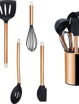 ECHTWERK Küchenorganizer-Set, (Set, 7-tlg), Kochbesteck mit Edelstahlgriff, Antihaft-Silikon, mit Utensilienhalter