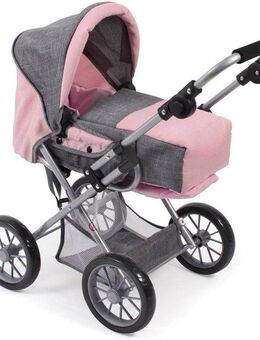 CHIC2000 Kombi-Puppenwagen Leni, Grau-Rosa, mit herausnehmbarer Tragetrasche