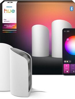 Philips Hue Smarte LED-Leuchte Play Gradient Wallwasher Doppelpack weiss, Abschaltautomatik, Bluetooth, CCT - über Fernbedienung, Dimmfunktion, Farbsteuerung, Farbwechsel, Leuchtdauer einstellbar, Memoryfunktion, Nachtlichtfunktion, RGB, Smart Home,...