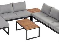 KONIFERA Gartenlounge-Set Rhodos, (Set, 5-tlg., 2xBank,1xHocker, 1xTisch 65x50x37cm, 1xTisch 90x65x37cm,inkl. Auflagen), Terassenmöbel,Aluminium,Akazienholz