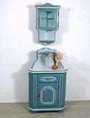 Alter Eckschrank mit Hängevitrinen Oberteil 2er Set in Meerschaumblau + Hellblau, Antik Stil in 53489