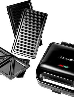 Hanseatic Waffeleisen HWM750BD 3-in-1-Sandwichmaker, Waffeleisen & Kontaktgrill, 750 W, antihaftbeschichtete, abnehmbare Platten, einfache Reinigung