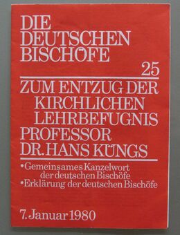 Zum Entzug der kirchlichen Lehrbefugnis Küngs (1980, Original) - Münster