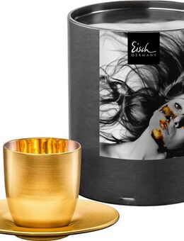 Eisch Germany Espressoglas COSMO COLLECT, 100 ml, Made in Germany, Kristallglas, m. Untertasse, in Handarbeit mit glänzendem und mattem Gold veredelt