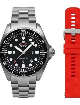 ruhla Automatikuhr NVA Kommando Minentaucher 4960M-2_set, (Set, 2-tlg., Mit zusätzlichem Armband aus Silikon), Herrenuhr, Datum, Leuchtzeiger, Saphirglas, Made in Germany