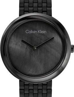Calvin Klein Quarzuhr TWISTED BEZEL 25200323, Armbanduhr, Damenuhr, Perlmutt-Zifferblatt, Edelstahlarmband