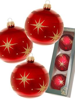 Krebs Glas Lauscha Weihnachtsbaumkugel Xmas Night "Komet", 8 cm (3 St), Weihnachtsdeko rot, Christbaumschmuck, Christbaumkugeln aus Glas
