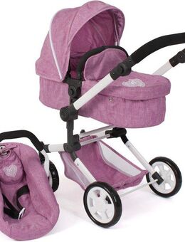 CHIC2000 Kombi-Puppenwagen Linus, Jeans Pink, (Set), mit Babywanne und Autositz