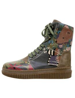 DOGO Future High Top Boots Bear And Flowers Damen Stiefeletten Schnürboots Handgefertigt