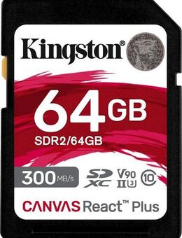 Kingston Canvas React Plus SD 64GB Speicherkarte (64 GB, Class 10, 300 MB/s Lesegeschwindigkeit)
