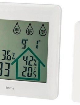 Hama Funk-Wetterstation mit Außensensor, Wettervorhersage Funkwetterstation (Temperatur, Luftfeuchte, Uhrzeit, Datum)