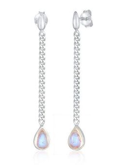 Elli Premium Paar Ohrstecker Hänger Panzerkette Mondstein Tropfen 925 Silber