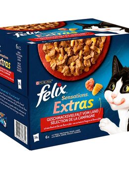 38 + 10 gratis! 48 x 85 g Felix Nassfutter - "Sensations Extras" in Gelee