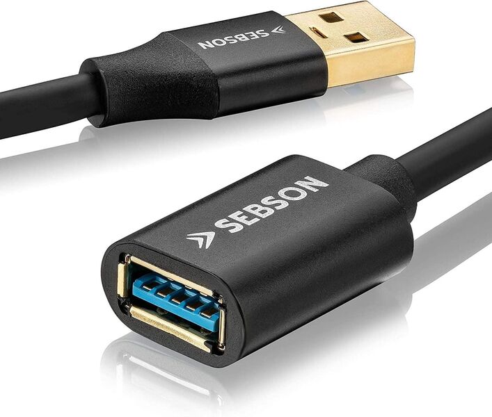 USB 3.0 Typ A, High Speed Datenleitung, Stecker, Buchse, 100cm lang, vergoldete Anschlüsse, doppelt geschirmt, Knickschutz, schwarz - mit einer Datenübertragung von bis zu 500MB/s - Fürth