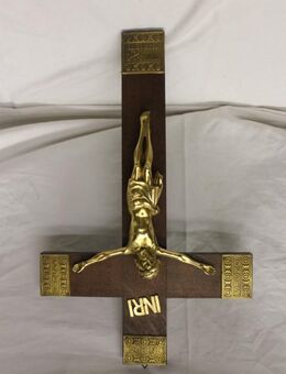 Omas sehr altes Kreuz Jesu Inri Eiche Messing Kirche Religion Signo in Hoc Pax - Hennef (Sieg)