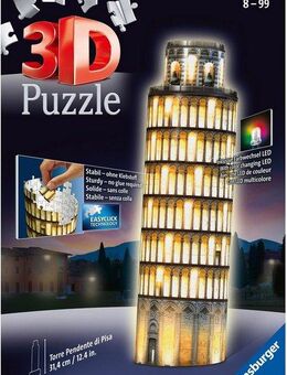 Ravensburger 3D-Puzzle Schiefer Turm von Pisa bei Nacht, 216 Puzzleteile, mit Farbwechsel LEDs, Made in Europe