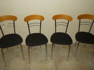 4x Bistrostühle Stühle Lehne Holz Gestell Chrom Sitzfläche gepolstert Stoff schwarz Karomuster - Haltern (See) Zentrum