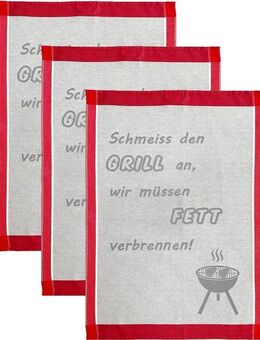 ROSS Geschirrtuch Schmeiss den Grill an, wir müssen Fett verbrennen, (Set, 3-tlg), Sprüchetuch, aus 100% Baumwolle