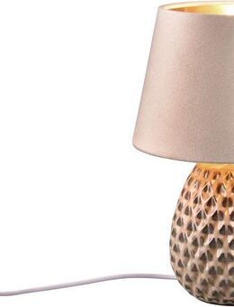 Reality Leuchten Schreibtischlampe ARIANA Tischleuchte exkl 1xE27 max60W Höhe 35cm Ø 24cm Nachttischlampe, Ein-/Ausschalter, Leuchtmittel wechselbar, warmweiß - kaltweiß, Struktur Keramik Samt Schirm innen gold,Tischlampe mit Schnurschalter