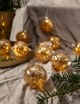 Star Trading LED-Lichterkette "Glitter" 10 goldene Kugeln, Kabel: transparent, 10 warmwhite LED, ca. 130x6 cm, Batterie, Timer, Vierfarb-Karton - Kaiserslautern
