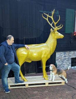Hirsch lebensgroß 3D😉 mit Glitter Effekt Goldfarben lackiert Skulptur Tier Wald - Heidesee