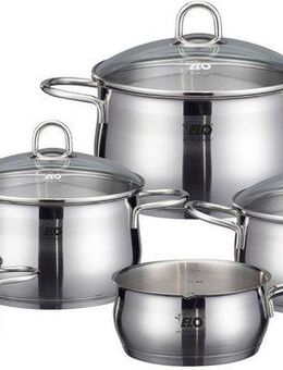 Elo Topf-Set Platin, Edelstahl 18/10 (Set, 9-tlg., 1 Bratentopf 20 cm, je 1 Fleischtopf 16/20/24 cm, 1 Kasserolle 16 cm), Induktion