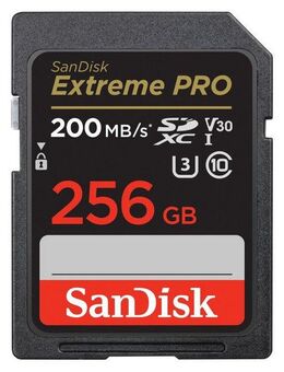 Sandisk SDXC Extreme PRO, 2 Jahre RescuePRO Deluxe Speicherkarte (256 GB, UHS Class 3, 200 MB/s Lesegeschwindigkeit)