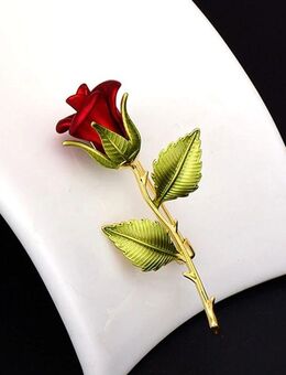☝️☝️☝️ Brosche, Pin, Rose mit Blatt, naturgetreu, NEU ⭐⭐⭐⭐⭐ - Gersthofen