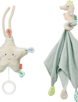 Fehn Schmusetuch Meereskinder Geburts-Set mittel, (Set, 2-tlg), mit Schmusetuch Seepferd und Mini-Spieluhr Seestern