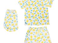 TIAKI Pet & Parent Pyjama im Partnerlook, Zitrone - Pyjama für Hundeeltern Größe S + passendes Hundeshirt Rückenlänge 35 cm
