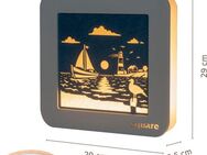 Weigla LED Dekolicht Square Standbild Maritim, Batterie & Timer, WEIẞ-BLAU, LED fest integriert, Neutralweiß, Erzgebirge garantiert, maritime Deko Innen, Dekolampe