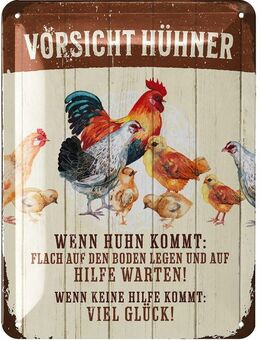 Blechschild Vorsicht Hühner - lustiges Schild Lanolu 15x20 cm - Hamburg