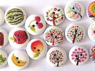 Runde Holz Knöpfe 2-Loch Bäume Obst Blumen Set 46 - Dahme